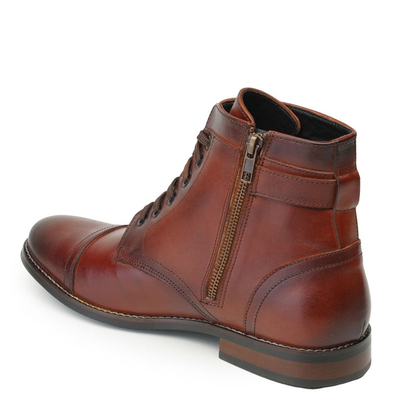 Men Solid High Buckle Leather Ankle Burgundy Boot