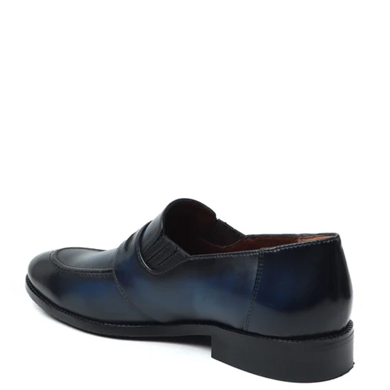 Blue Leather Penny Loafer For Men