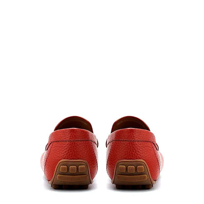 Men Textured Leather Driving Red Loafer