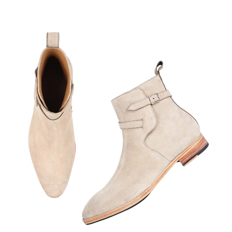 Men Suede Handmade Leather Jodhpur Ankle Boot Beige