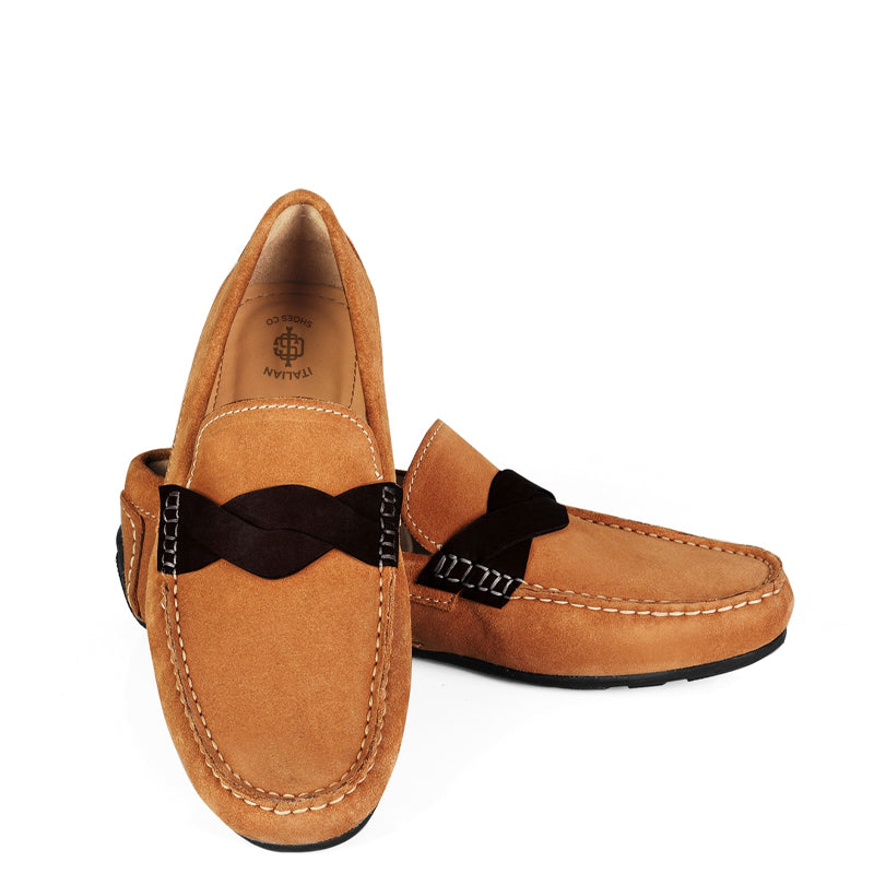 Penny Suede Cross Strap Leather Mustard Loafer