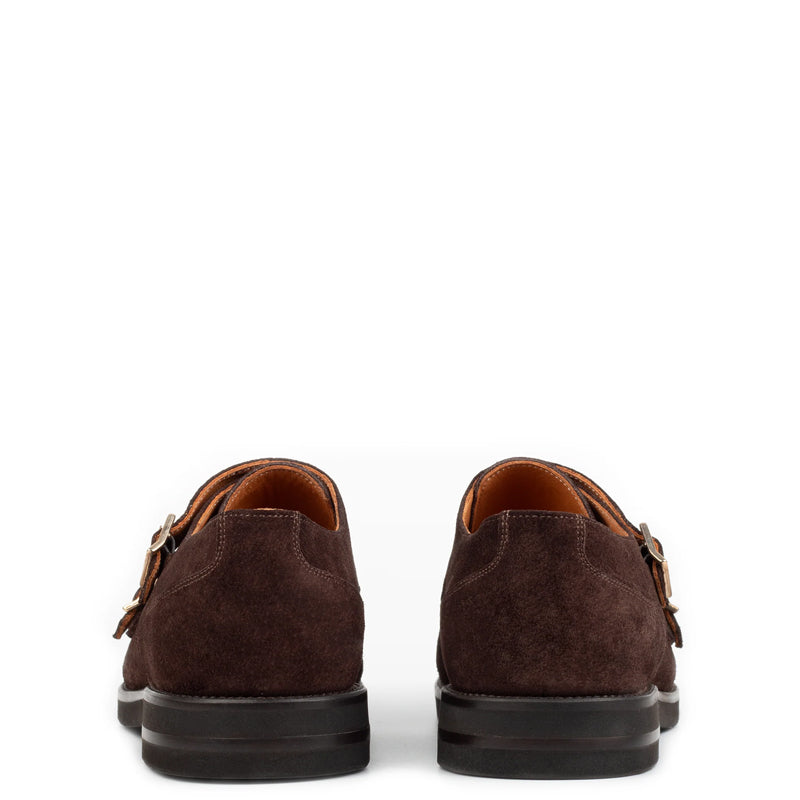 Men Suede Leather Double Monk Straps Brown Shoe