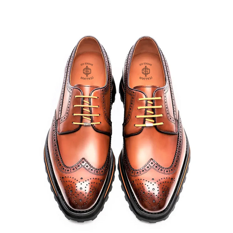 Luxury Shiny Leather Brogue Wingtip Shoe Brown