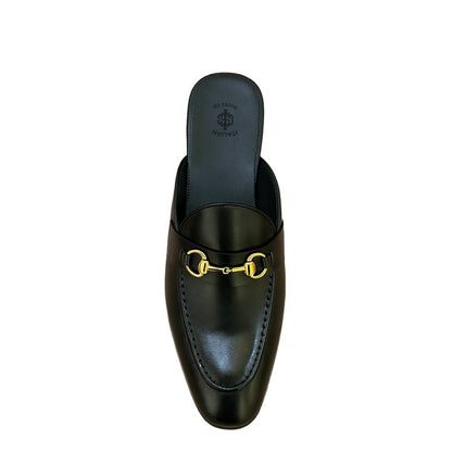 Noir Glide Black Leather Mule