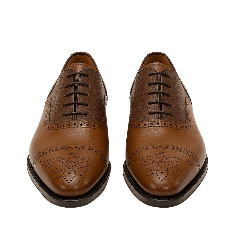 Premium Leather Lace Up Brown Dual Textured Oxford Shoes
