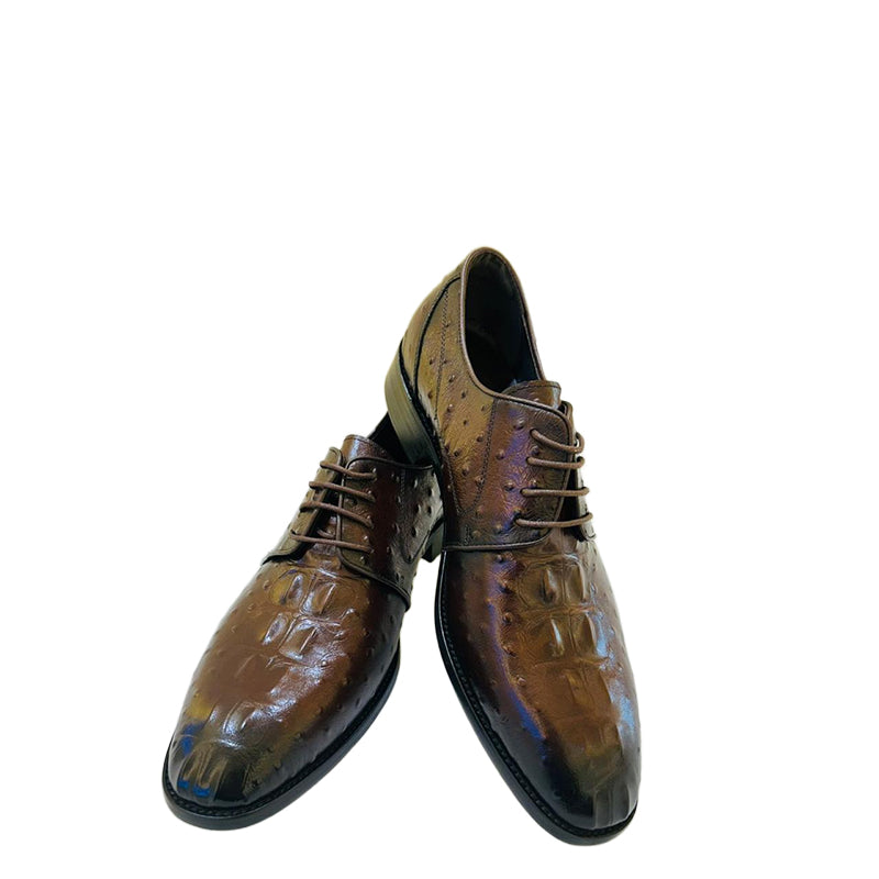 Luxury Brown Textured Lace-up Dress Shoes with Pointed Toe