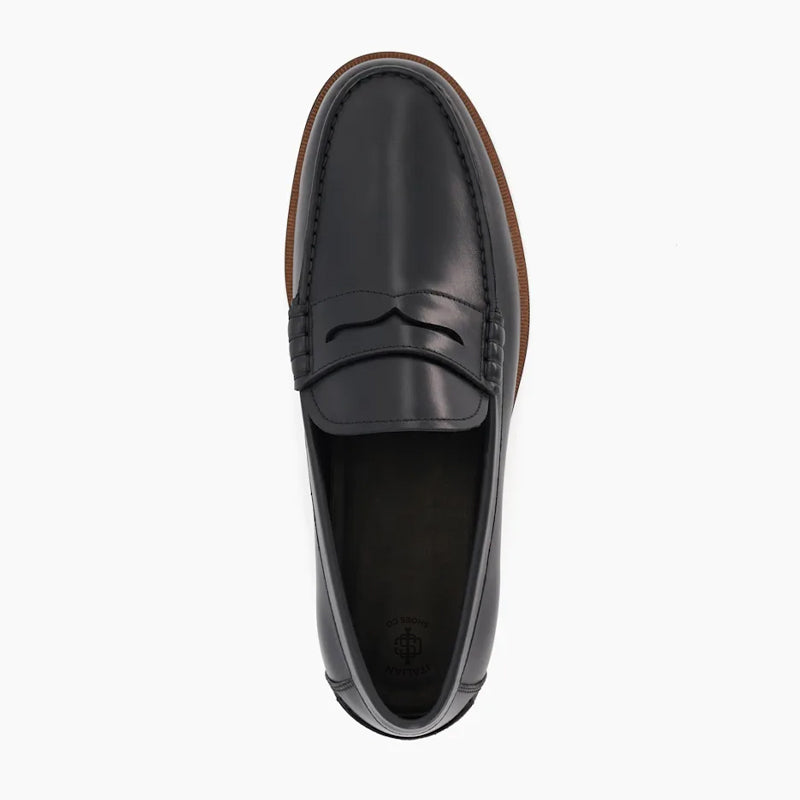 Leather Penny Trim Black Loafer For Men