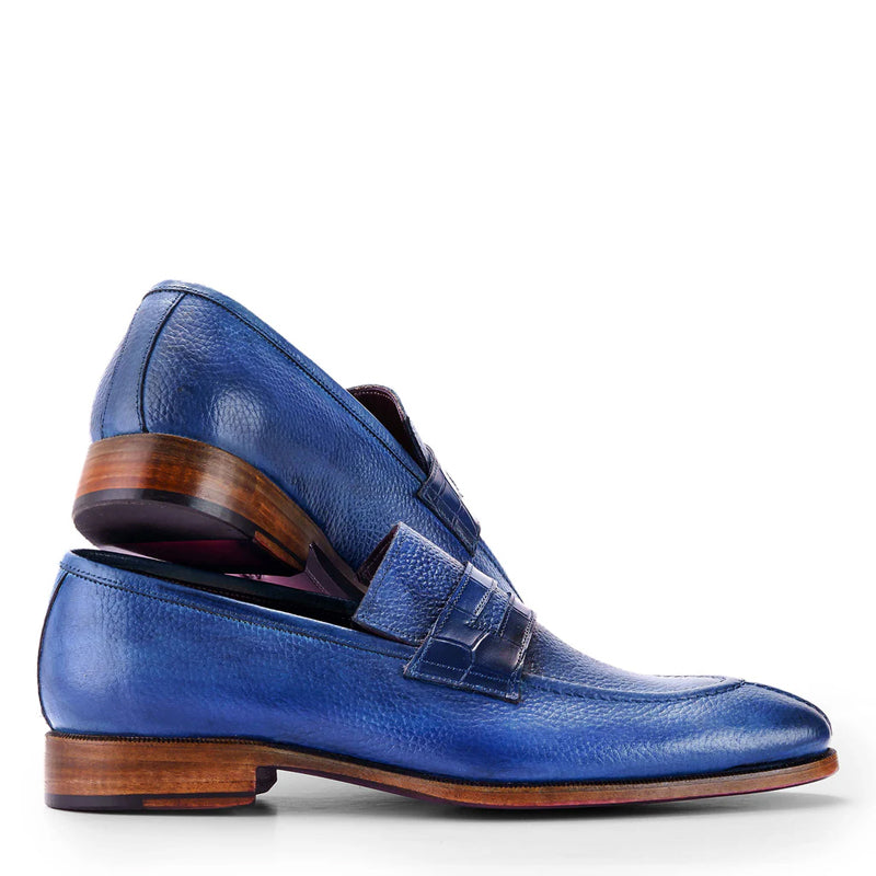 Men Split Toe Leather Loafer Blue Shoe