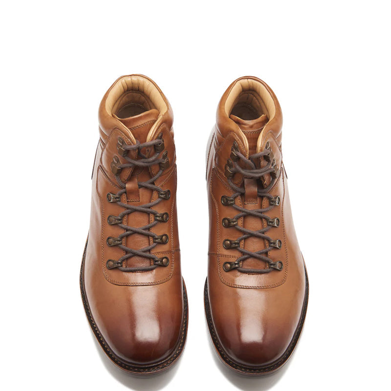Leather Lace-Up Mid Top Ankle Natural Boot For Men