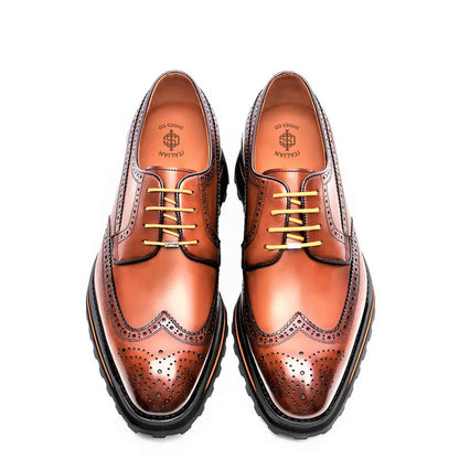 Luxury Shiny Leather Brogue Wingtip Shoe