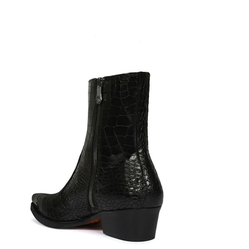 Luxury Croco Print Leather Side-Zipper Boot Green