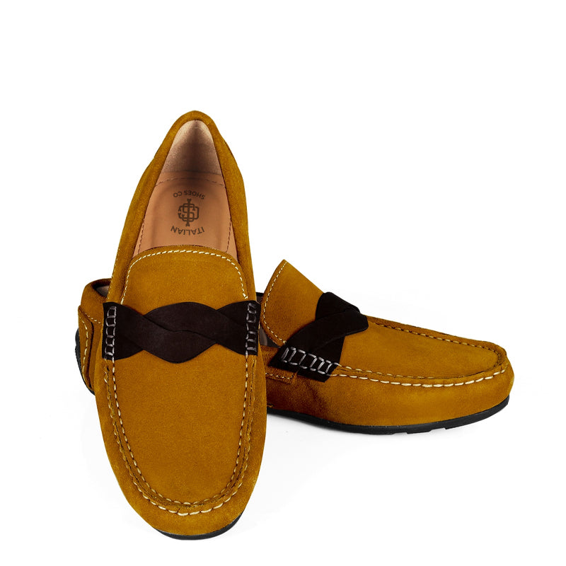 Penny Suede Cross Strap Leather Brown Loafer
