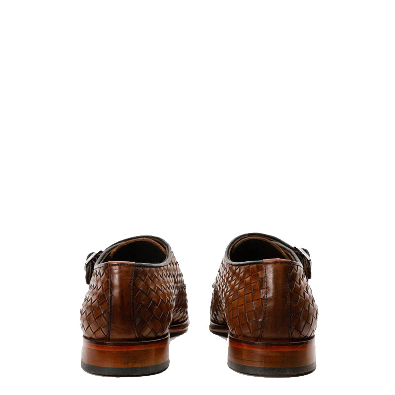 Wine Woven Double Monk Strap Men's Shoes