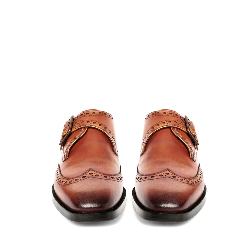 Leather Single Monk Strap Tan Shoe For Men