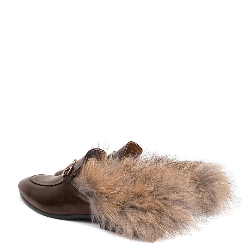 Premium Leather Brown Mule With Fur