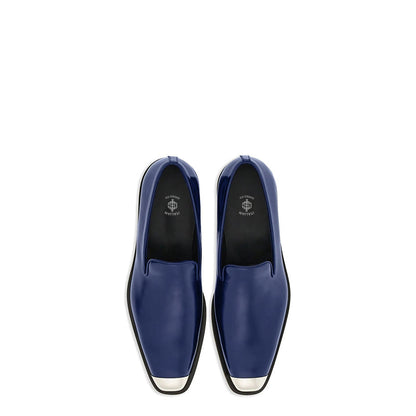 Men Silver Toe Solid Leather Loafers