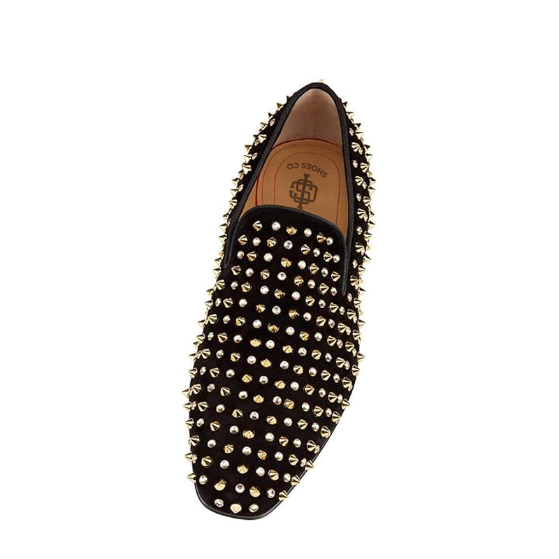 Men Suede Studded Slip On Loafers