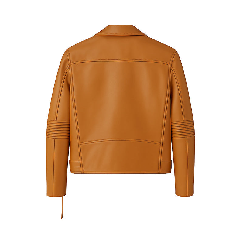 Men's Brown Leather Biker Jacket with Zippers