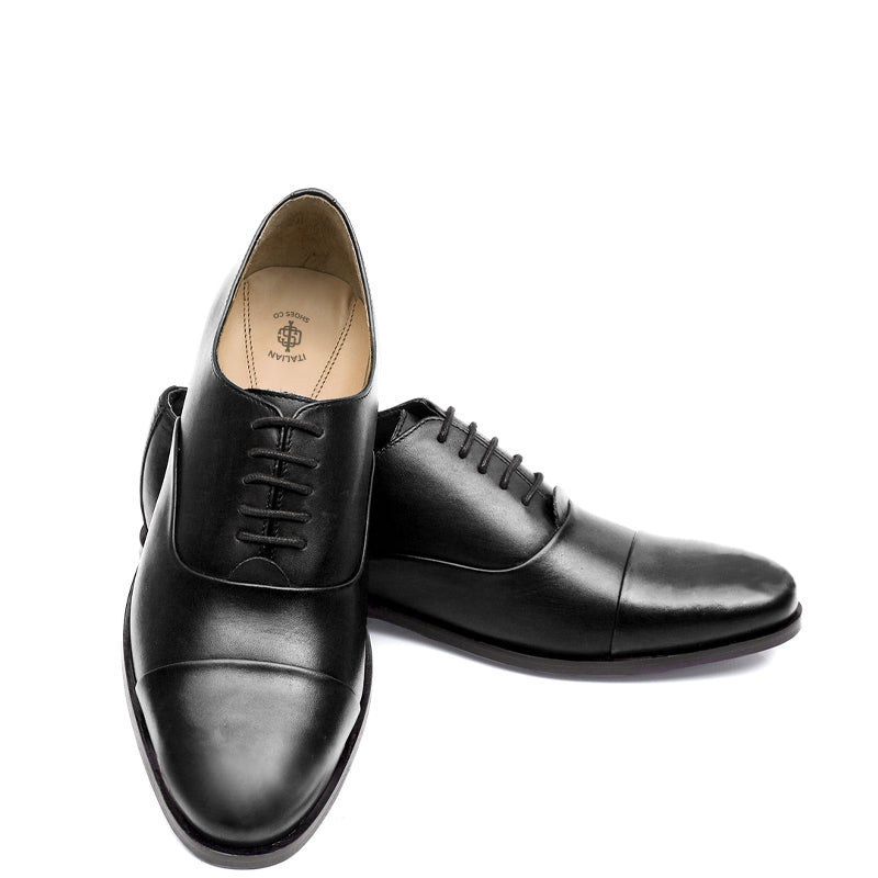 Men Captoe Polished Leather Plain Oxford Shoe Black