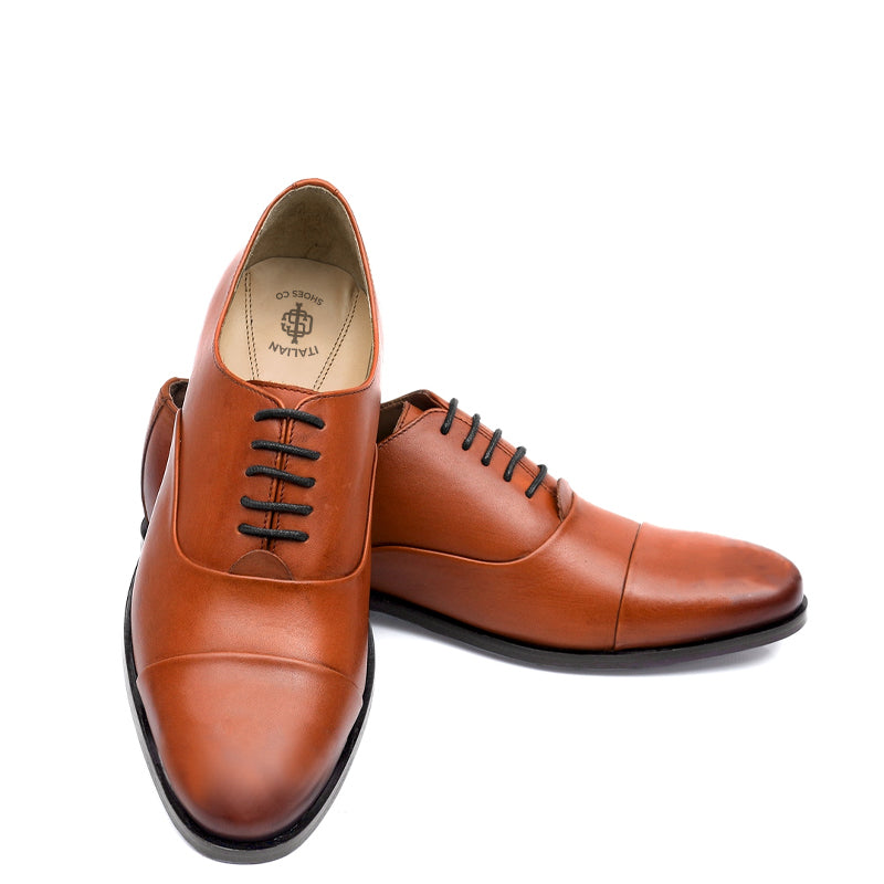 Polished Leather Captoe Plain Oxford Shoe Dark Brown