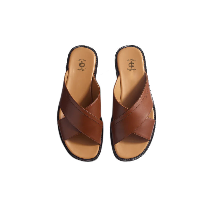 Leather Cross Strap Sandals For Men