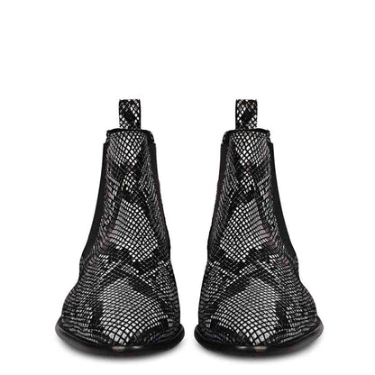 Snake Print Leather Chelsea Boots