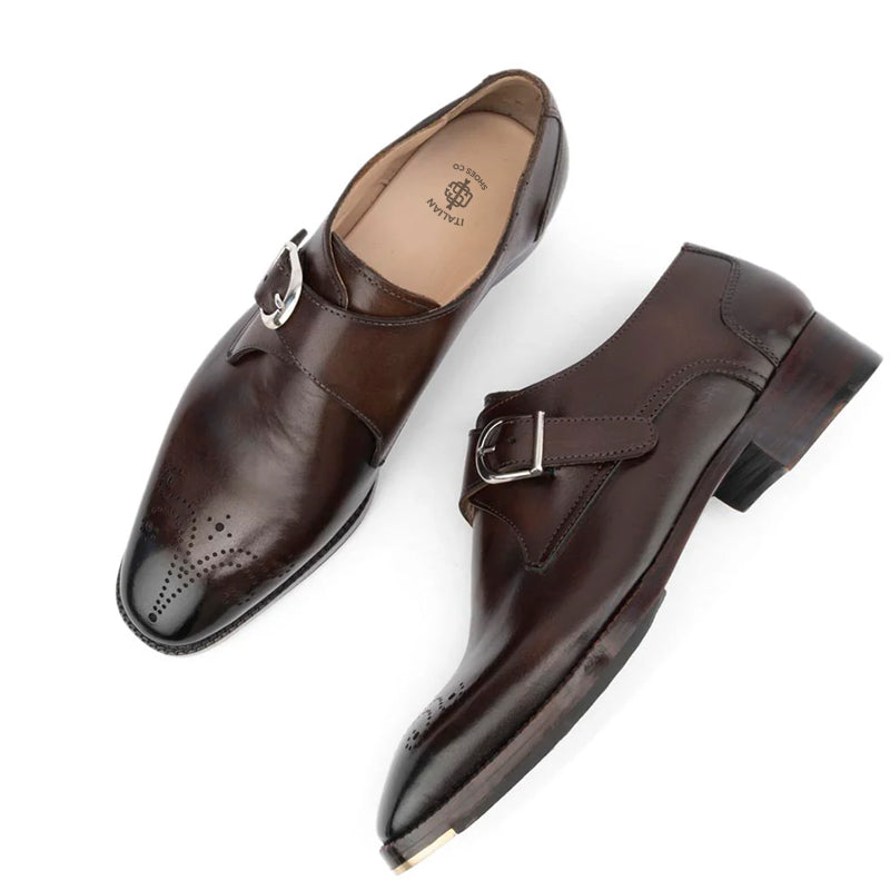 Men Wingtip Leather Single Monk Straps Shoes