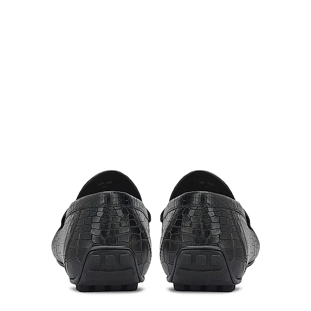Croco Textured Leather Moccasins Driving Loafer