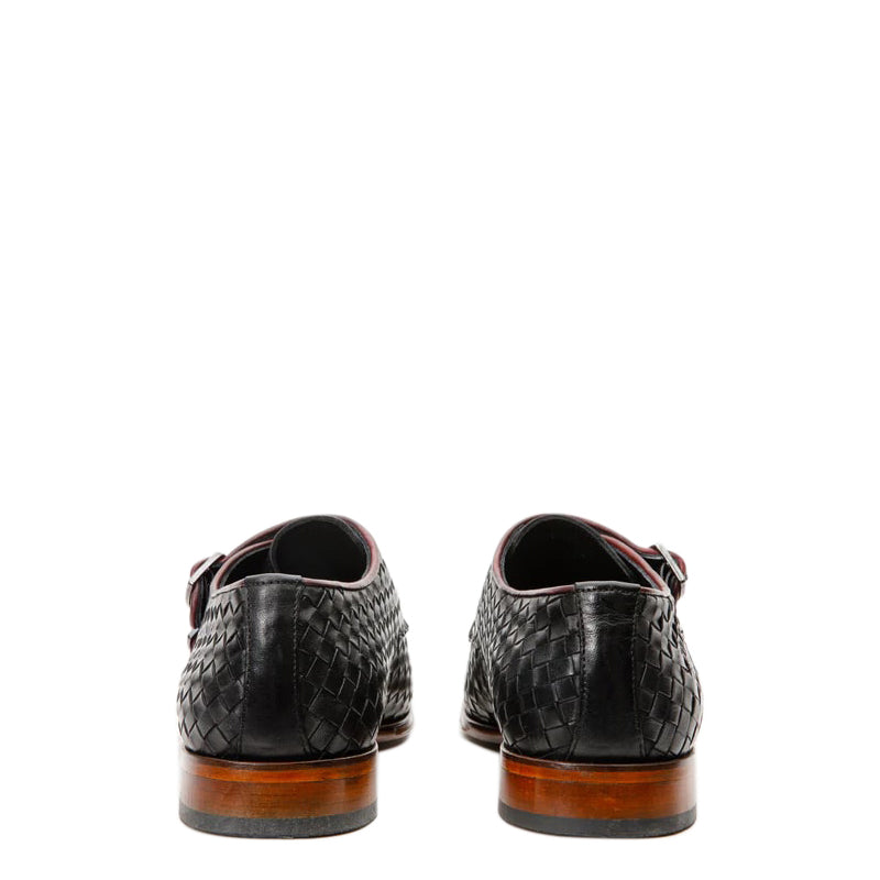 Wine Woven Double Monk Strap Men's Shoes