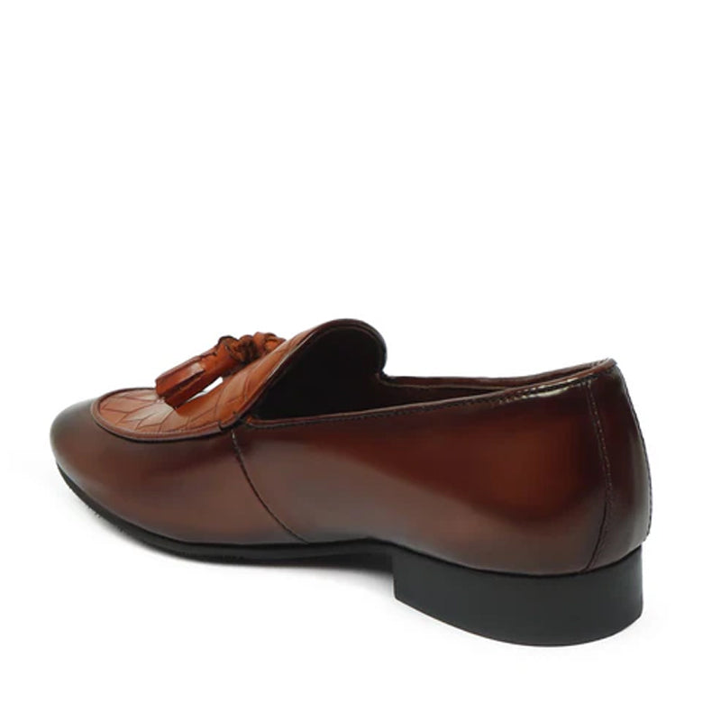 Croco Leather Tassel Black Loafer With Deep Cut