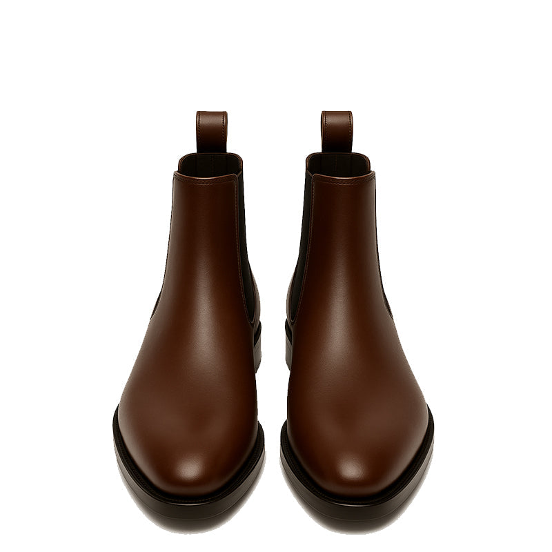 Men's Brown Round-Toe Block-Heeled Chelsea Boots
