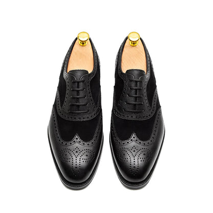 Premium Leather Lace Up Black Dual Textured Oxford Shoes