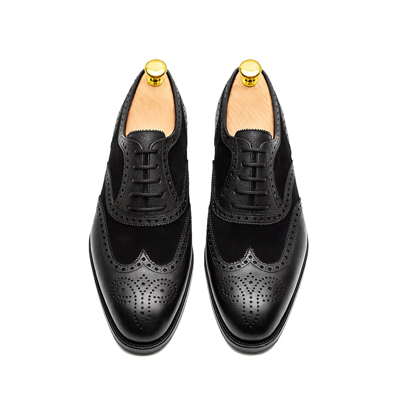 Premium Leather Lace Up Black Dual Textured Oxford Shoes