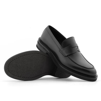 Classic Penny Solid Black Leather Loafers