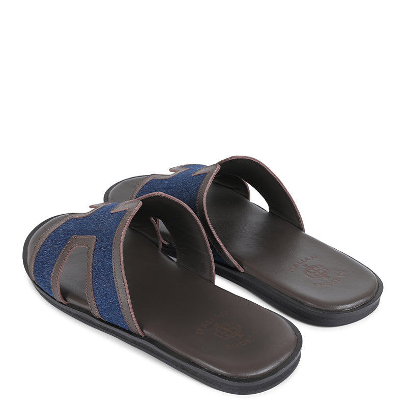 Luxury H-Style Leather Sky Blue Slipper For Men