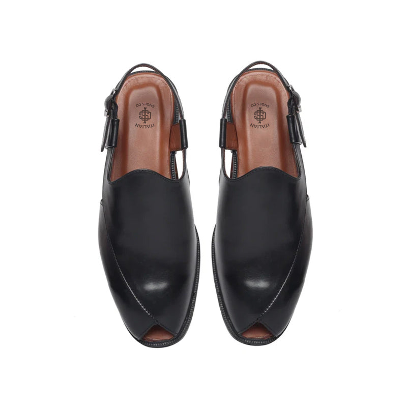 Cross Design Leather Comfort Peshawari Black Sandal