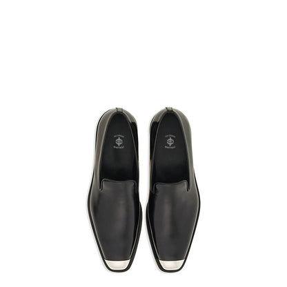 Men Silver Toe Solid Leather Loafers