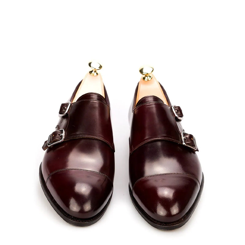 Premium Captoe Leather Double MonkStrap Shoe Burgundy