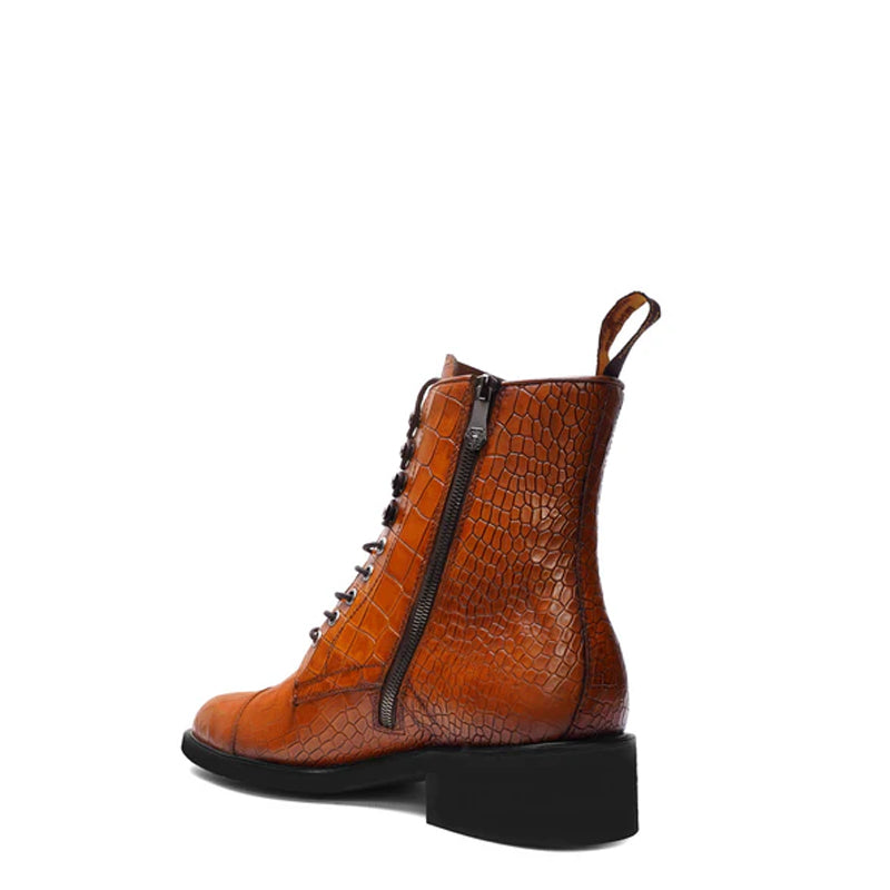 Croco Leather Lace-Up High Ankle Boot Burgundy