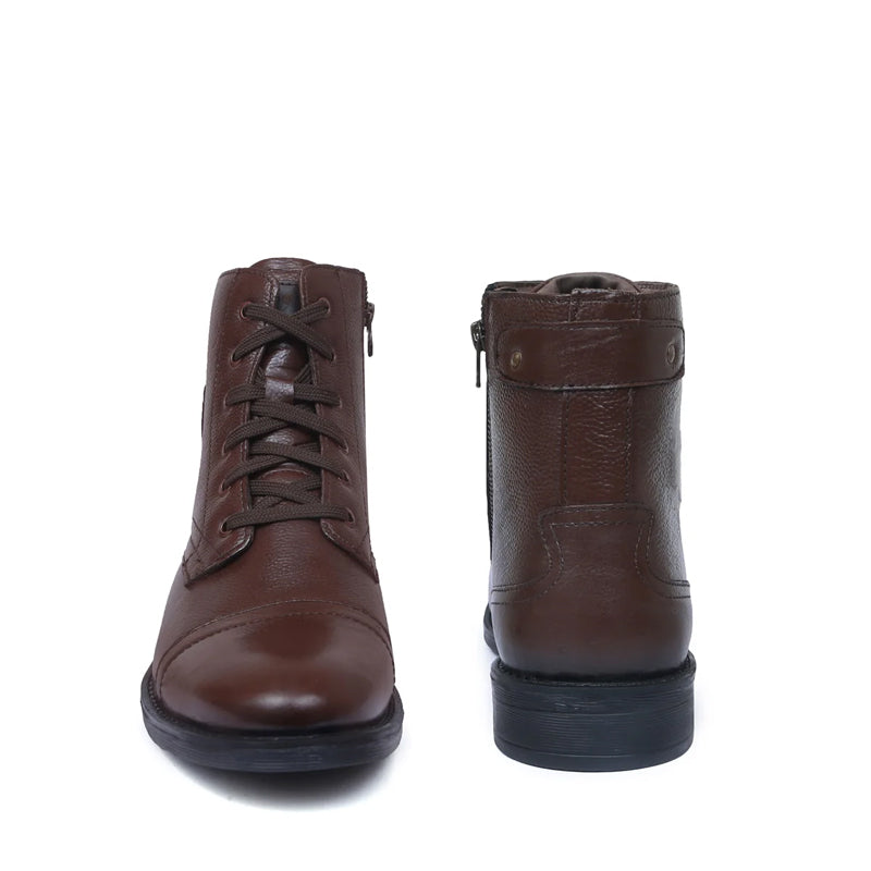 Men Lace-Up Leather Casual High Ankle Boot Brown