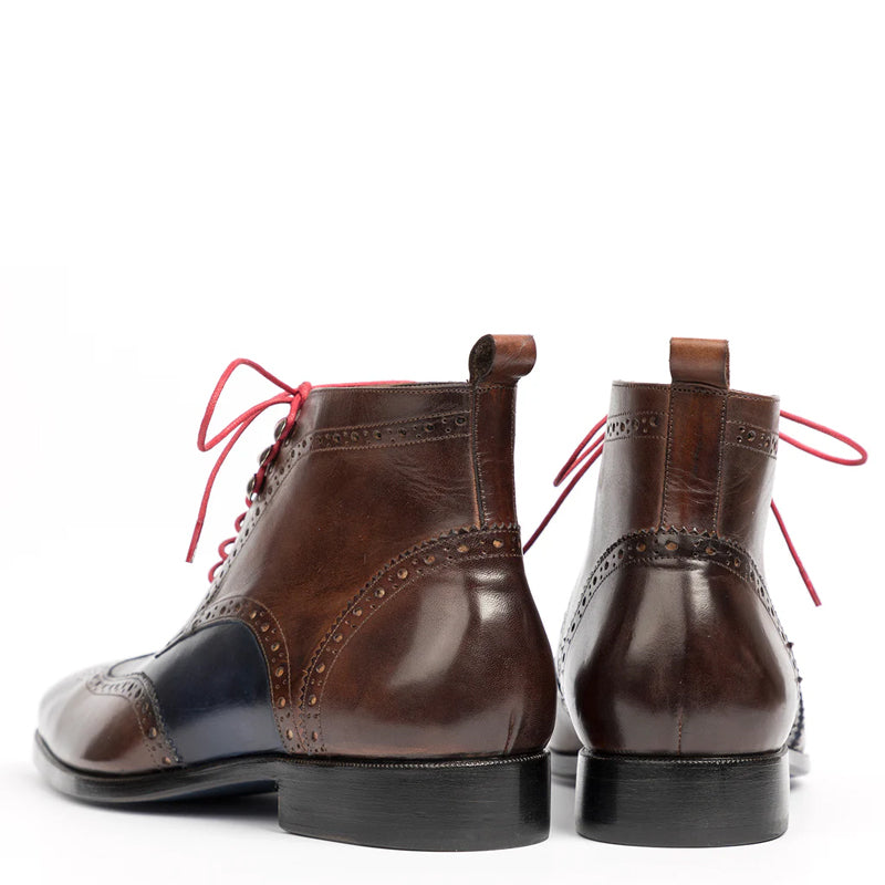 Men Dual Tone Leather Wingtip Brown and Blue Ankle Boot