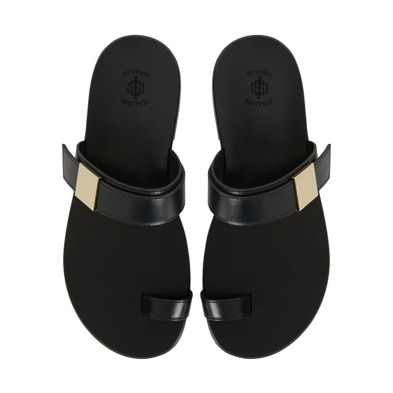 Open Toe Double Strap Leather Stylish Black Sandal