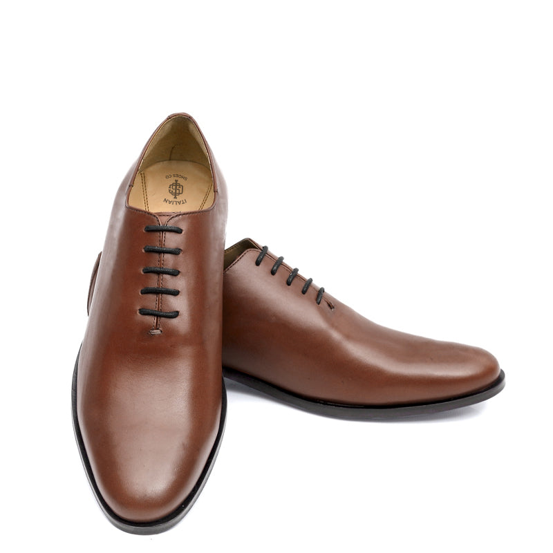Polished Pure Leather Wholecut Oxford Shoe Brown