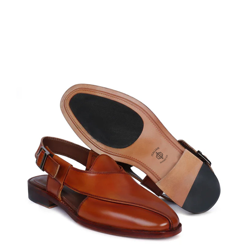 Cross Strap Slip-On Leather Peshawari Black Sandal