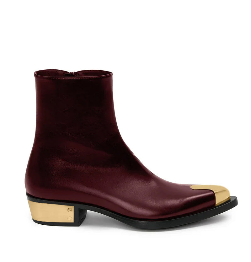 Punk Leather Boots Golden Toe Black Shoe