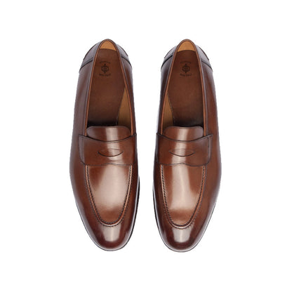 Plain Polished Leather Penny Burgundy Loafer For Men