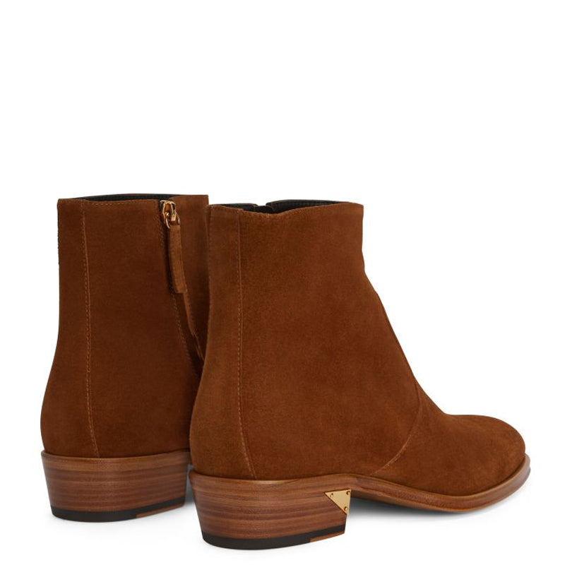 Handmade Suede Leather Side Zipper Ankle Brown Boot