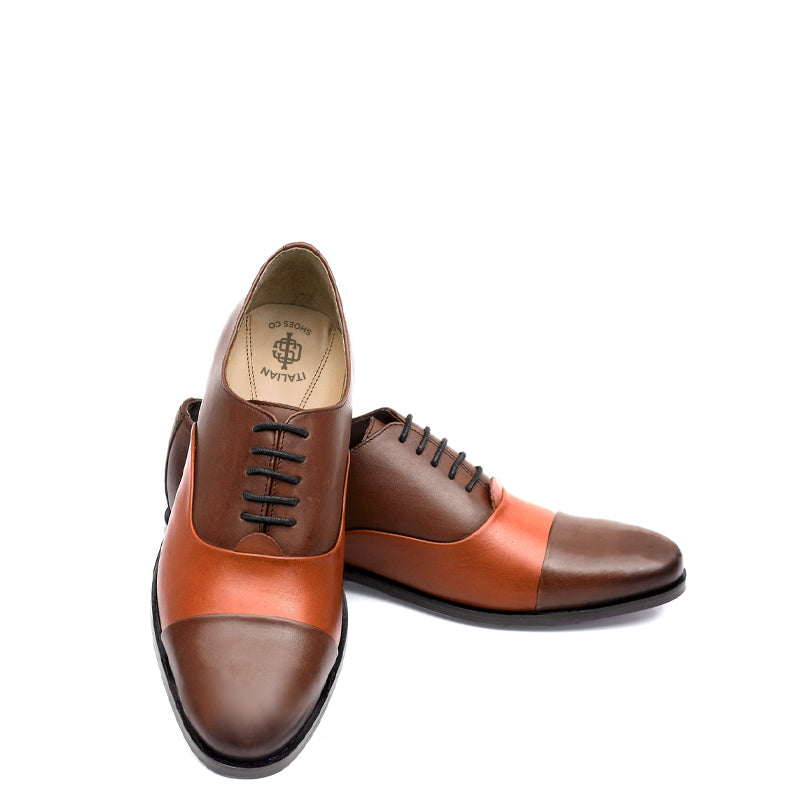 Premium Toe-Cap Leather Oxford Shoe Brown and Tan For Men