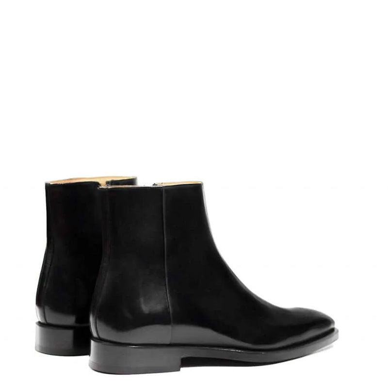 Men Solid Shiny Leather Side-Zipper Black Boot