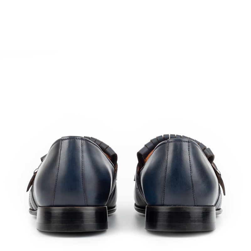 Premium Midnight Leather Single Monk Straps Blue Shoe